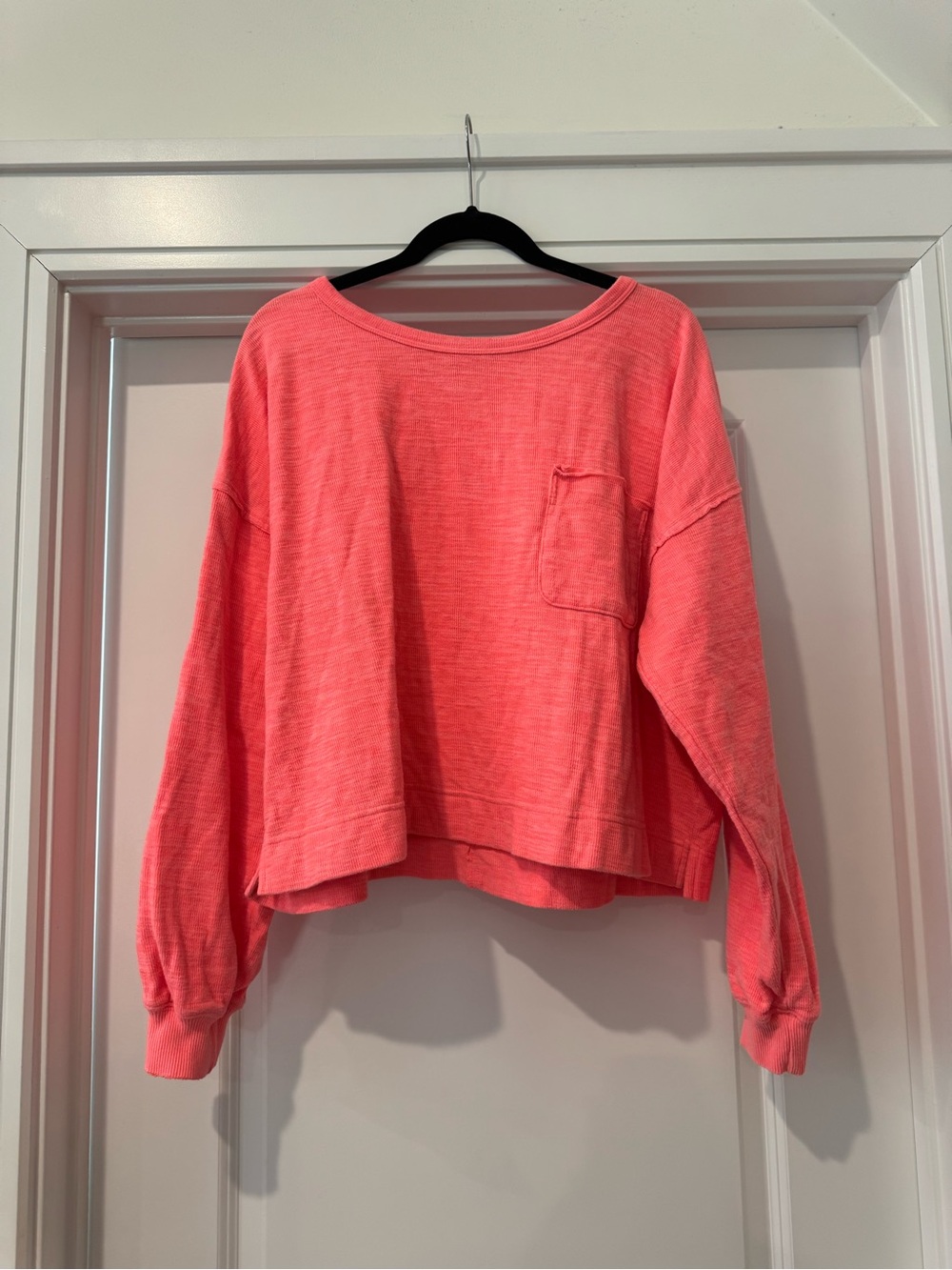 Aerie Cropped Bright Coral Crew Neck Neon